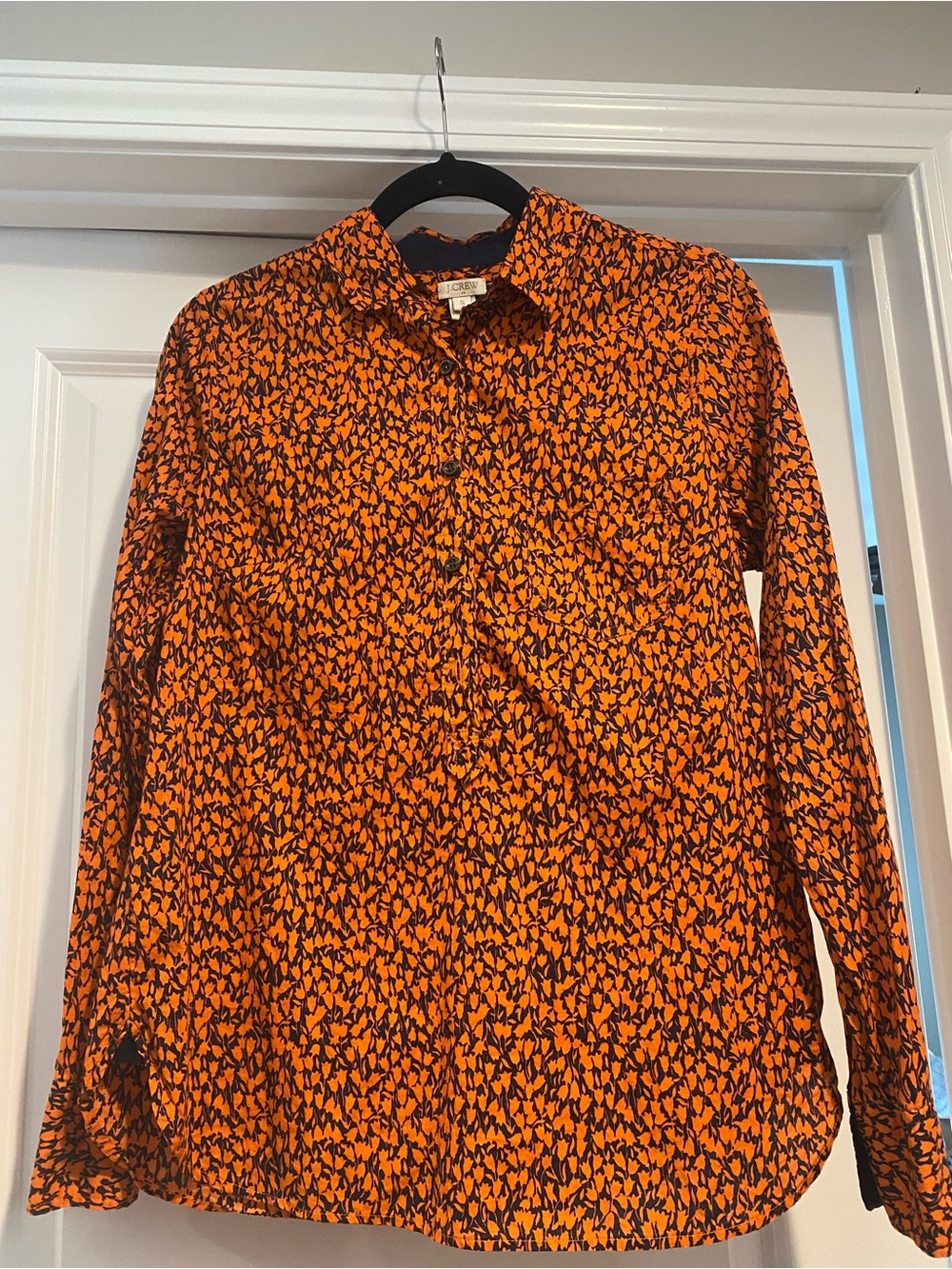 J. Crew womans Orange and navy blue Printed Button-Down Shirt